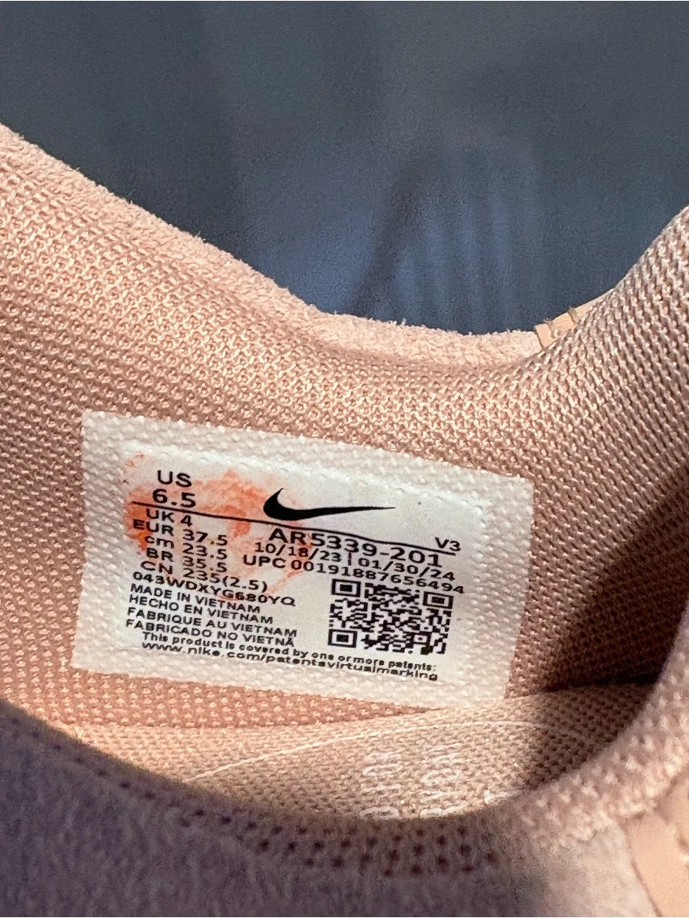 Nike Air Force 1 Sage Low 'Particle Beige' Pink AR5339-201 Womens Size 6.5